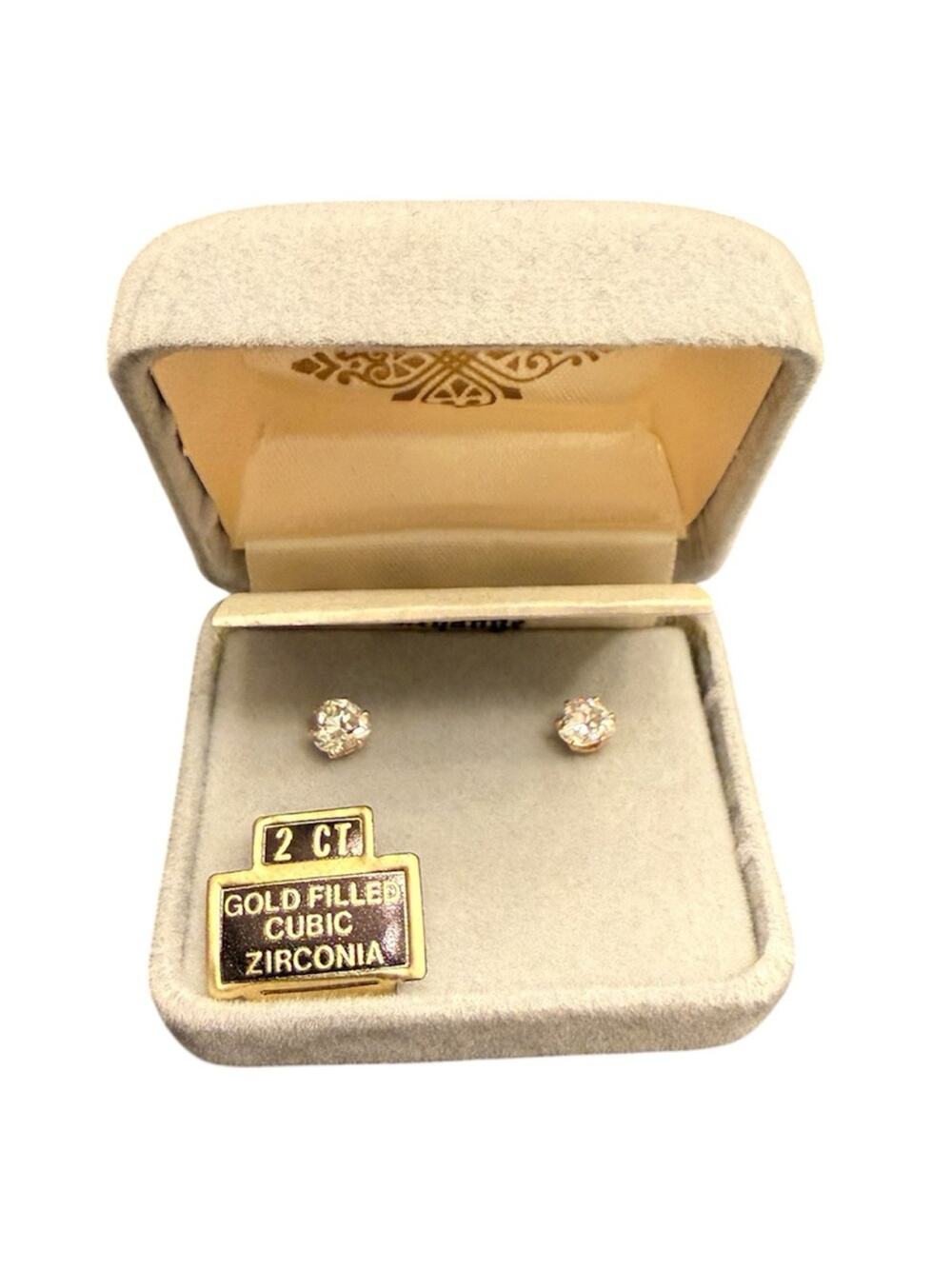 NEW Vintage 2 Ct Gold Filled Cubic Zirconia Post Earrings
